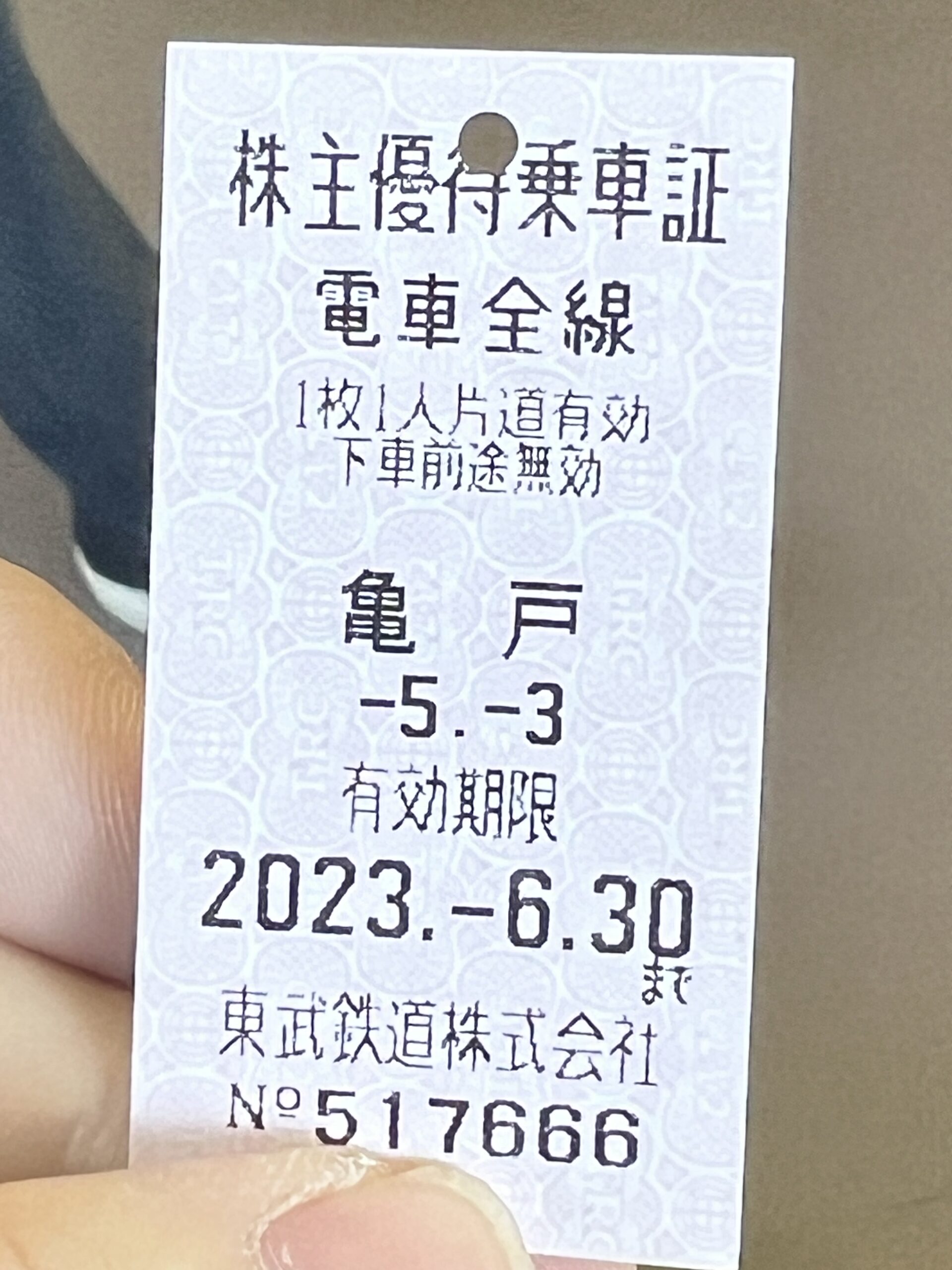 東武株主優待券
